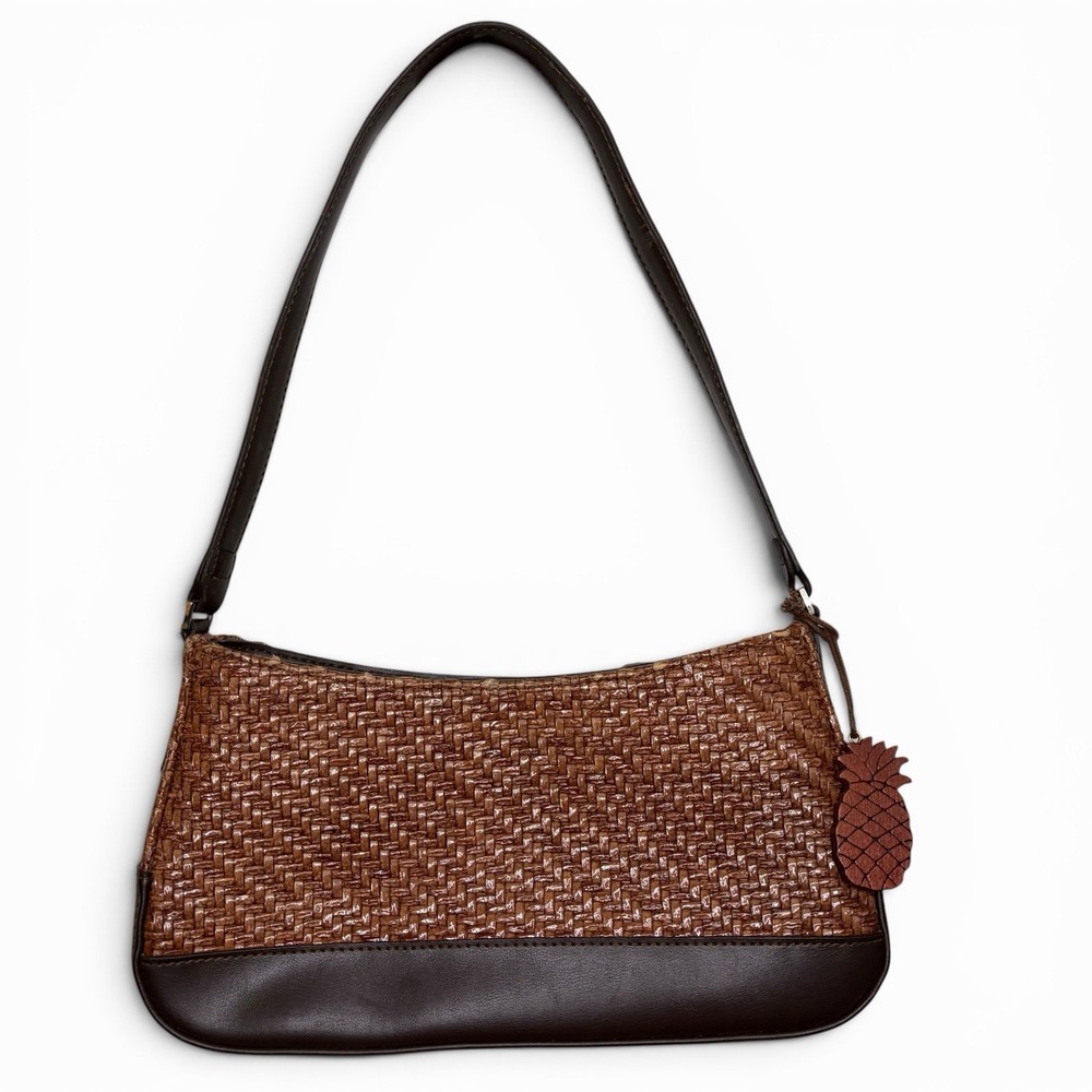 Liz Clairborn Brown Woven Shoulder Bag Baguette Purse Y2K Textured Tropical Demi - Picture 1 of 8